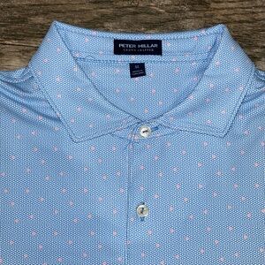 Peter Millar Crown Comfort Lightweight Geometric Print Blue Golf Polo Men’s XL